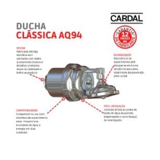 Ducha Classica AQ-095 4 Temperaturas Cromado Cardal 220v 7600w - Imagem principal - c31a8690-3c5f-42bf-b346-995a52fa34c6