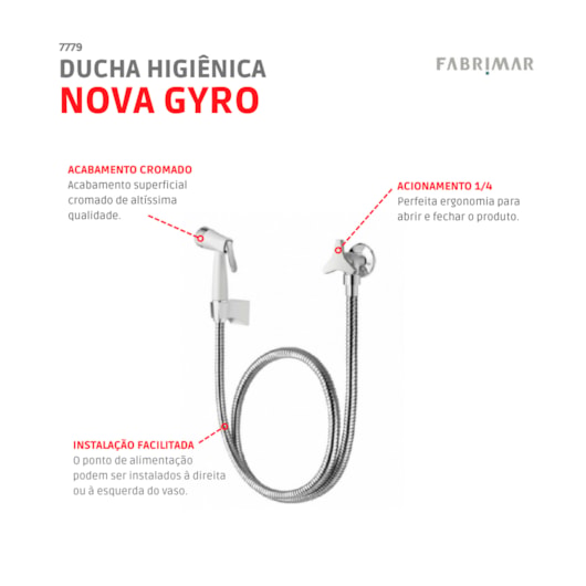 Ducha Higiênica Acqua Ajet Nova Gyro Cromado Fabrimar - Imagem principal - cda2a623-0d31-478d-8e09-ad0a9dabd978