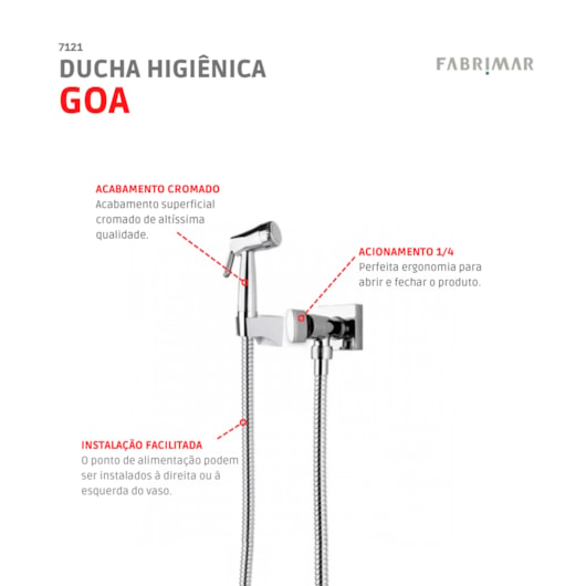 Ducha Higiênica Acqua Jet Goa Cromado  Fabrimar - Imagem principal - 6637fd15-ca0a-47fc-b362-3a4268a510de