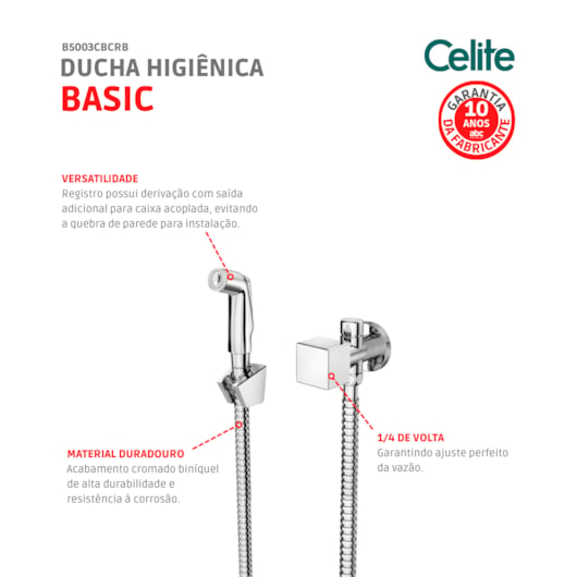 Ducha Higiênica Basic Plus Com Derivação/registro Cromada Celite - Imagem principal - b858f38e-f290-4102-80e0-2dd8fbf23e50