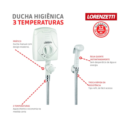 Ducha Higiênica Com 3 Temperaturas 220v Lorenzetti - Imagem principal - 19edf16a-e534-4065-9427-ca0a2b4d310b