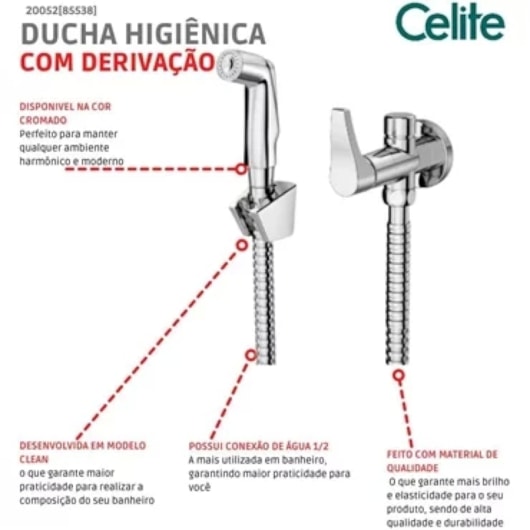 Ducha Higiênica Com Derivação Cross Cromado Celite - Imagem principal - 50d9f0ab-2554-4adb-98de-b06412b50688