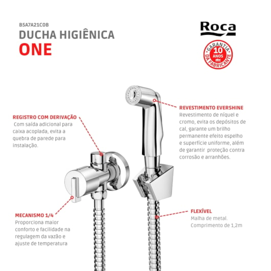 Ducha Higiênica Com Derivação Singles One Cromado Roca - Imagem principal - 734b64f8-8d80-430d-bf33-cf513f4b6876