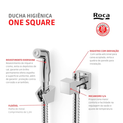 Ducha Higiênica Com Derivação Singles One Square Cromado Roca