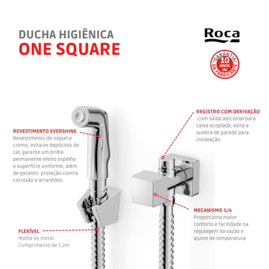 Ducha Higiênica Com Derivação Singles One Square Cromado Roca - Imagem principal - 7f9b8674-4422-4d87-b41e-d24e5c7cb9e9