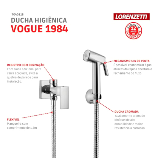 Ducha Higiênica Com Derivação Vogue 1984 C98 Cromada Lorenzetti - Imagem principal - 4f6f27a8-baa2-42b8-844b-6e1be743fdd1