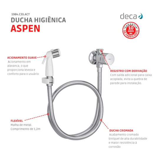 Ducha Higiênica Com Registro Aspen 1984 Cromada Deca - Imagem principal - e257f460-8ebe-428d-b5e5-50c019b9e647