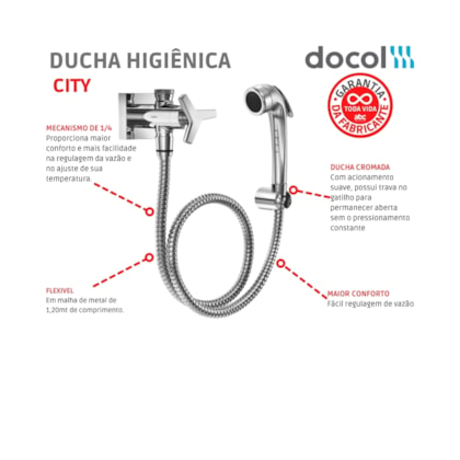 Ducha Higiênica Com Registro E Derivação City Cromada Docol