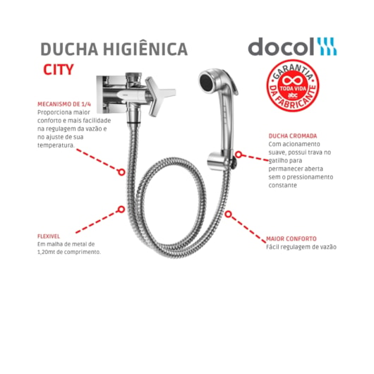 Ducha Higiênica Com Registro E Derivação City Cromada Docol - Imagem principal - b9f3ab69-569d-4aa7-a2ac-cd2d2e1e624b