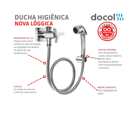 Ducha Higiênica Com Registro E Derivação Cromado Nova Lóggica Docol - Imagem principal - 0768225c-9327-4806-bda7-2eac23853b4f