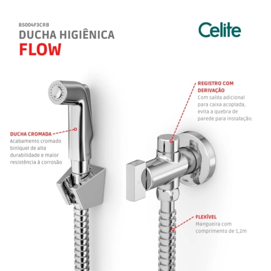 Ducha Higiênica Com Registro E Derivação Flow Celite Cromado - Imagem principal - 7d33d84d-863a-4182-80e4-16e422ceba5a