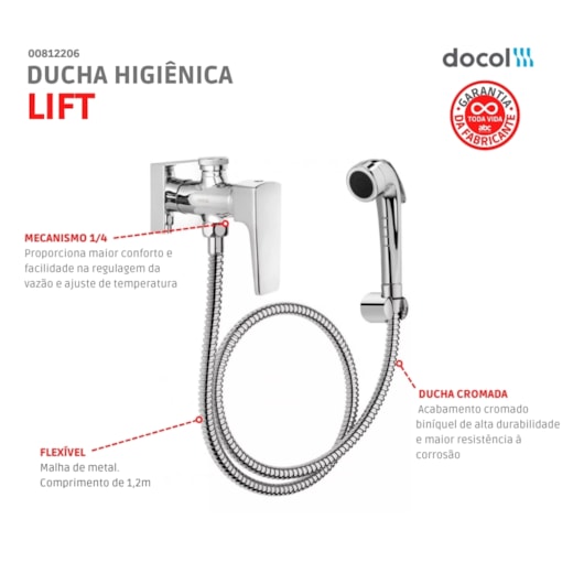 Ducha Higiênica Com Registro E Derivação Lift Cromada Docol - Imagem principal - ff37321f-ac2b-48aa-80b3-f47e5c74f900