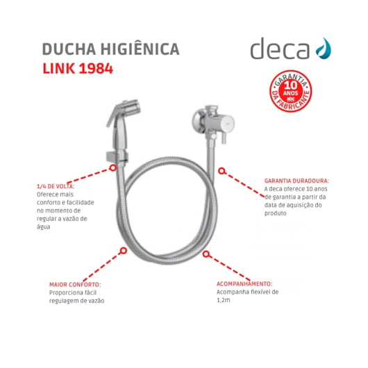 Ducha Higiênica Com Registro E Derivação Link 1984 Cromada Deca - Imagem principal - 2314c476-8d0e-4d0b-8a92-8ef14cececad