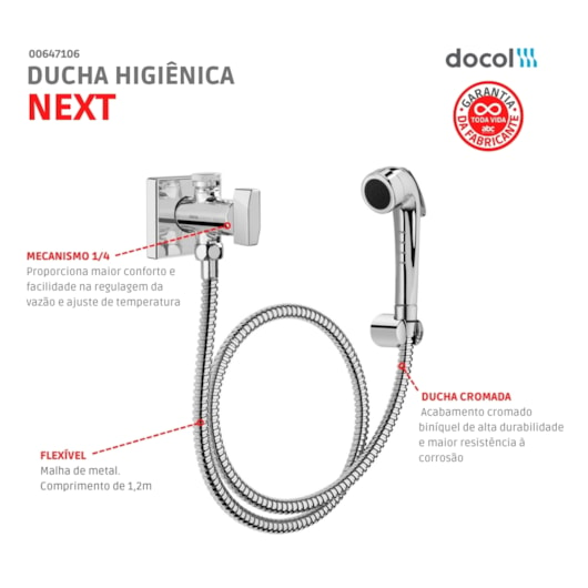 Ducha Higiênica Com Registro E Derivação Next Cromada Docol - Imagem principal - 1cc98e9b-503a-4ad1-b495-a7085d3bb6ae