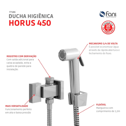 Ducha Higiênica Com Registro e Derivação Para Caixa Acoplada E Lavabo Fani Horus 1745 C450 DN 15 1/2 Cromado Fani  - Imagem principal - bb2fb703-f718-4a00-a611-623abfebe136