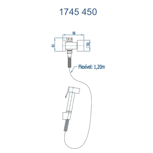 Ducha Higiênica Com Registro e Derivação Para Caixa Acoplada E Lavabo Fani Horus 1745 C450 DN 15 1/2 Cromado Fani - Imagem principal - def67efd-f3fb-4058-a6dc-8ba9597958fc