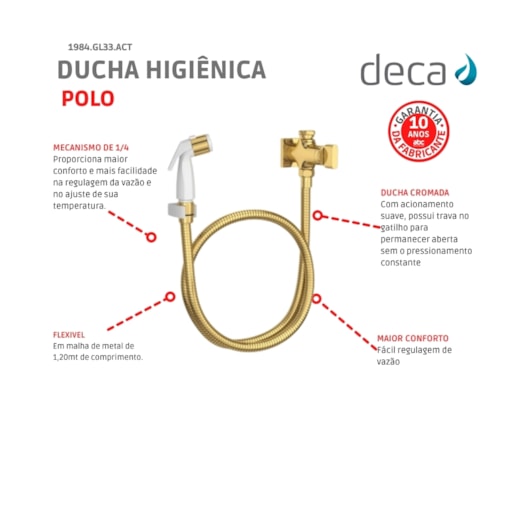 Ducha Higiênica Com Registro E Derivação Polo 1984 Gold Deca - Imagem principal - f837dd35-0807-44bc-952c-3c05d84c4f67