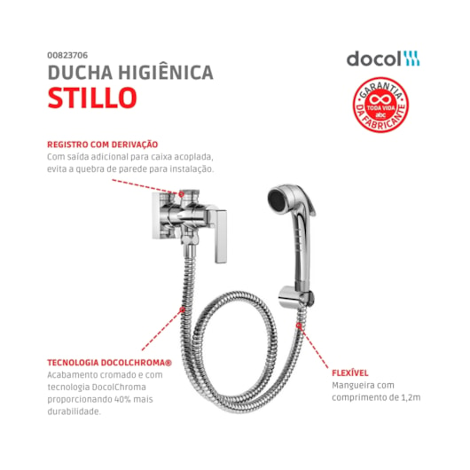 Ducha Higiênica Com Registro E Derivação Stillo Cromada Docol - Imagem principal - 0744b6eb-e0ec-494f-9d75-422ed8a84076