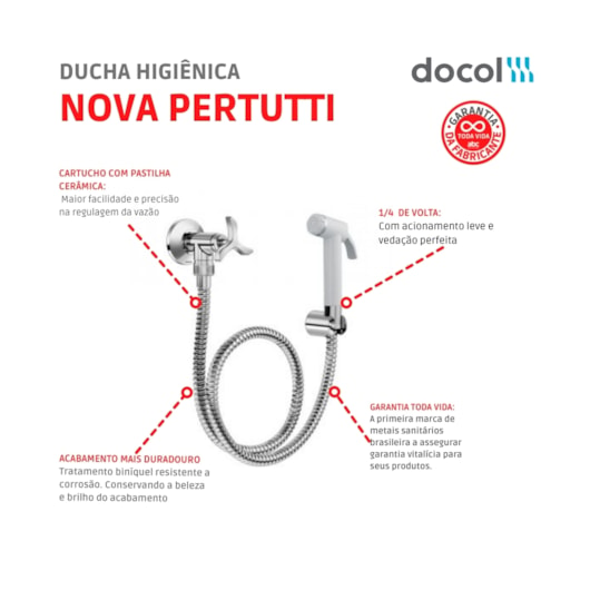 Ducha Higiênica Com Registro E Gatilho Nova Pertutti Cromada Docol - Imagem principal - 1d094b13-6ac3-4866-8117-b4a5e75837e6