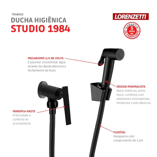 Ducha Higiênica Flexível 1,2m Studio 1984 B37 Black Lorenzetti - Imagem principal - 4129f56b-610f-4206-a88e-a55a0e81dfb8