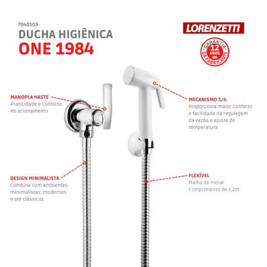 Ducha Higiênica Flexível One Cromada 1984 C29 Lorenzetti - Imagem principal - ee7d9537-6587-4f06-839f-b99d67afec54