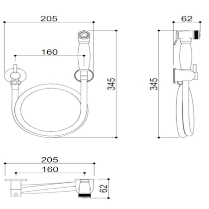 Ducha Higiênica Flexível  Quente E Fria 1/4 Com Flexível 1M Kr506 Black Matte Kromma