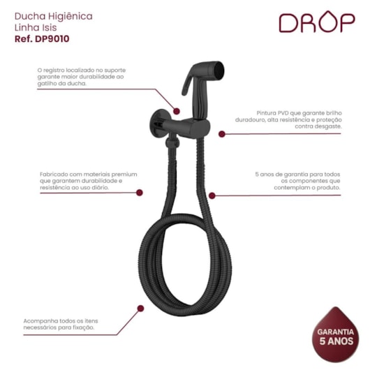 Ducha Higiênica Quente E Fria Black Matte Drop - Imagem principal - 63a21302-3083-446c-9ae3-aaa5d5235ecf