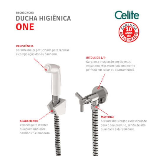 Ducha Higiênica Sem Derivação One Cromada Celite - Imagem principal - 88695be8-cec0-4716-891c-535520c3a9c3