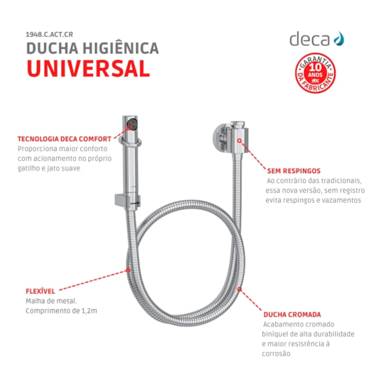 Ducha Higiênica Universal Com Derivação Cromado Deca - Imagem principal - c50299d8-95b4-4f64-8b64-62c285fb1a57