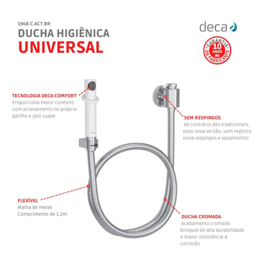 Ducha Higiênica Universal Com Derivação Redonda Branca Deca - Imagem principal - 0fe1494c-6efd-41a8-be09-b0159898cbee