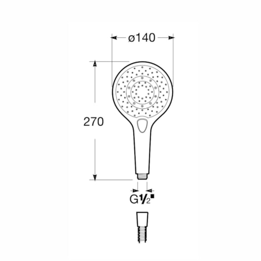 Ducha Manual 140 mm 3 Funções Plenum Round Cromado Roca Branco - Imagem principal - 6a30cbe1-7b72-40b6-8be8-21067d584fd8