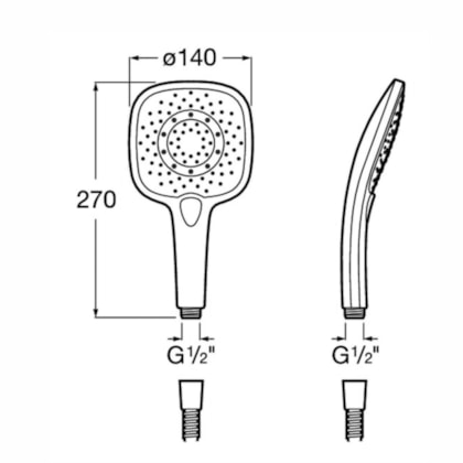 Ducha Manual 140 mm 3 Funções Plenum Square Cromado Roca Branco
