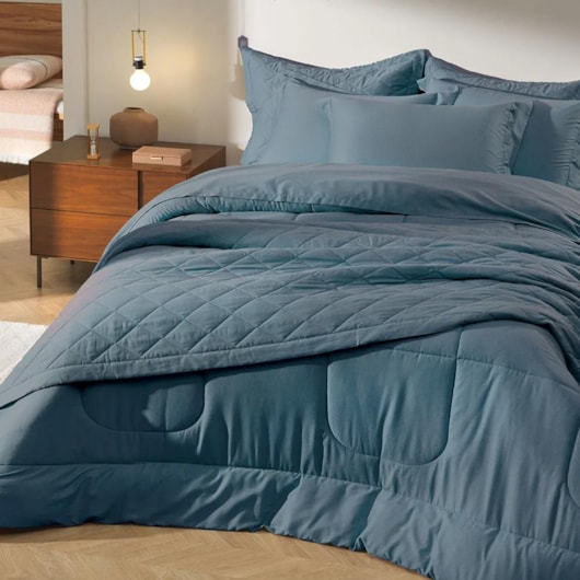 Edredom Bossa Casal Indigo 300 Fios Karsten 220x260cm - Imagem principal - 0a22c4f3-eb10-48ae-bbb2-c302d3f86ea1