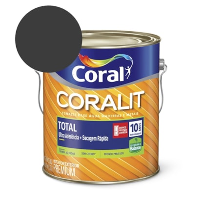 Esmalte Premium Brilho Coralit Total Balance Secagem Rapida Preto 3.6l Coral