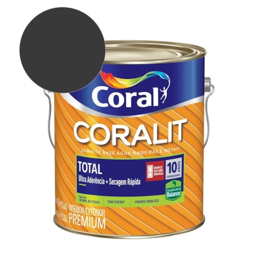 Esmalte Premium Brilho Coralit Total Balance Secagem Rapida Preto 3.6l Coral - Imagem principal - 416f5f04-f2f8-4b12-a82b-a30865392205