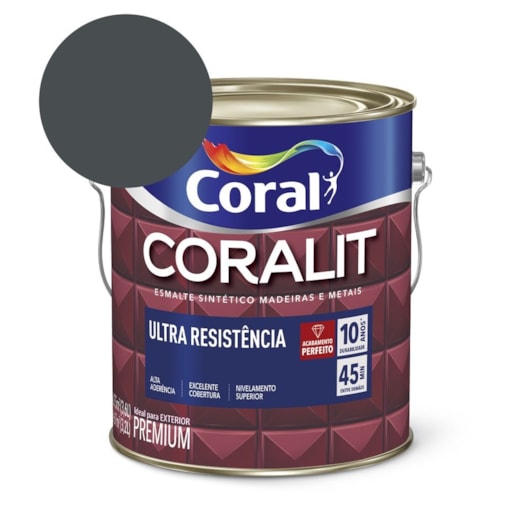 Esmalte Sintético Coralit Ultra Resistencia Alto Brilho Cinza Escuro 3.6l Coral - Imagem principal - 0a00869f-8636-48a2-888c-b1887750ffd2