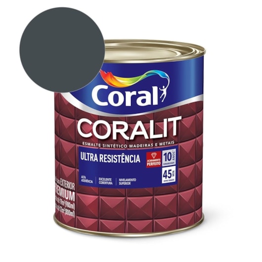 Esmalte Sintético Coralit Ultra Resistencia Alto Brilho Cinza Escuro 900ml Coral - Imagem principal - 9a329e10-ba70-4f13-9a1a-784ec154b2a9