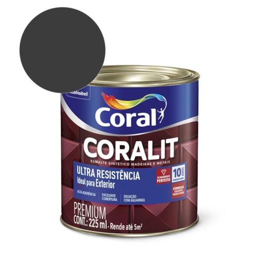 Esmalte Sintético Coralit Ultra Resistencia Alto Brilho Preto 225ml Coral - Imagem principal - ed70d8db-9f3a-4af9-b7c2-e104a6c29a74