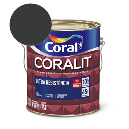 Esmalte Sintético Coralit Ultra Resistencia Alto Brilho Preto Coral 3,6L - Imagem principal - 567487d7-49bc-4ffb-a094-93b93446ffe8