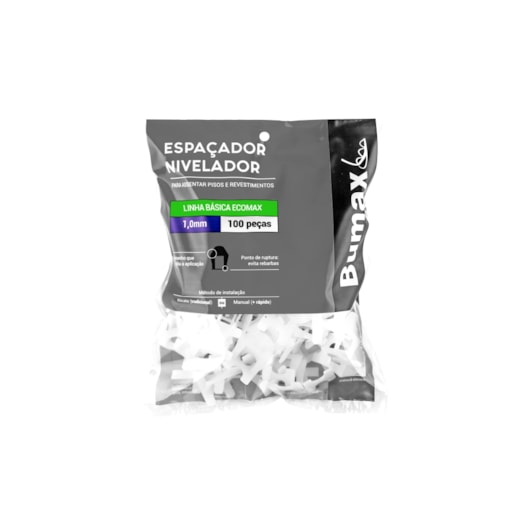 Espaçador Nivelador Básico Ecomax 1,0mm Pacote Com 100 Unidades Para Revestimentos Até 70x70cm Bumax - Imagem principal - 9361afa9-b20d-4d80-bed0-d4e4d74a0483