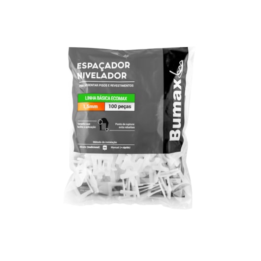 Espaçador Nivelador Basico Ecomax 1,5mm Pacote Com 100 Unidades Para Revestimentos Até 70x70cm Bumax - Imagem principal - a6fa2730-b3fa-48a3-8329-614a9f30c56a