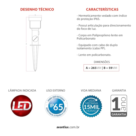 Espeto Hummer Ip65 Emissão De Luz Âmbar Bivolt Avant 5W - Imagem principal - d1beebed-3f1d-435b-ac0a-ae5b1b51a5f0