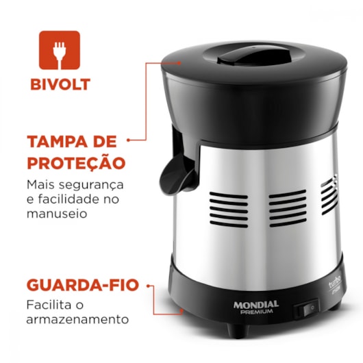 Extrator De Sucos Turbo Premiuim Preto e Inox Mondial Bivolt 250W - Imagem principal - 02b407b3-f824-48ea-bf72-445620ed8f12