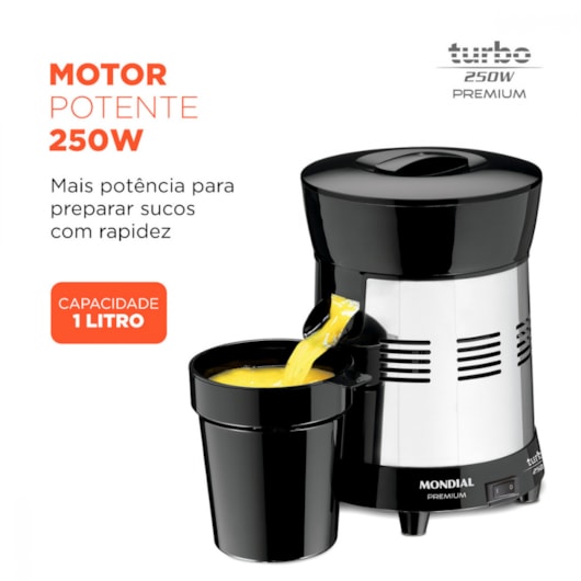 Extrator De Sucos Turbo Premiuim Preto e Inox Mondial Bivolt 250W - Imagem principal - fb772c4a-3da1-4316-9906-68b7f79866be