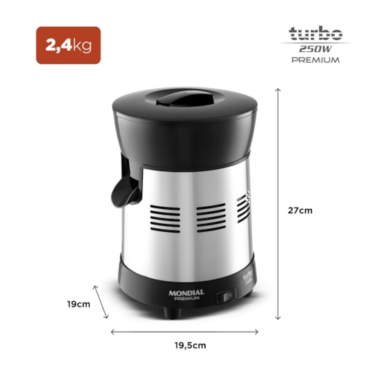 Extrator De Sucos Turbo Premiuim Preto e Inox Mondial Bivolt 250W - Imagem principal - 24914c0b-216f-44f2-a934-6c2959e0af3b