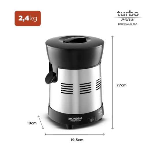 Extrator De Sucos Turbo Premiuim Preto e Inox Mondial Bivolt 250W - Imagem principal - 79a64712-ffa4-4e9f-8476-b4a16d89f57d