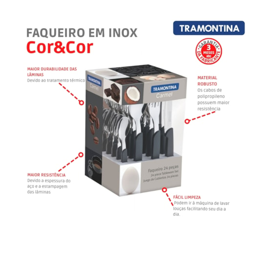 Faqueiro Em Inox Carmel Com 24 Peças 23499/021 Natural Escuro Tramontina - Imagem principal - 212229aa-08f4-4ea2-8b2e-4fc9f7373eb9