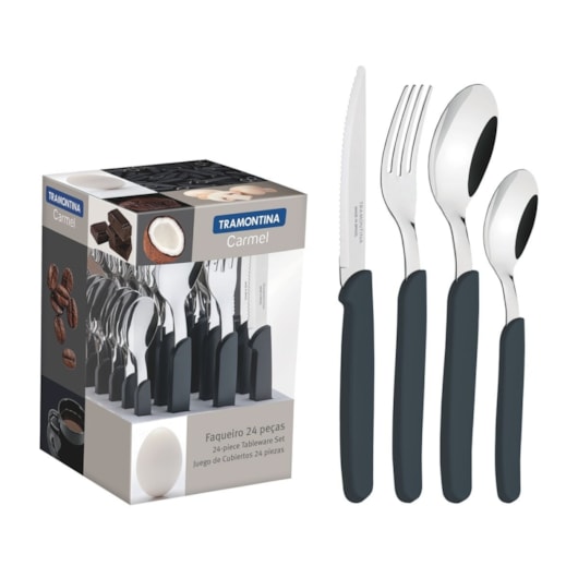 Faqueiro Em Inox Carmel Com 24 Peças 23499/021 Natural Escuro Tramontina - Imagem principal - 3468025b-f911-44f7-8885-2b31391c81cf