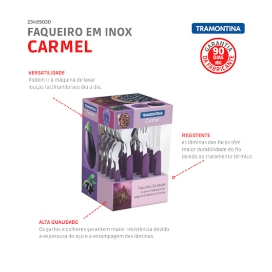 Faqueiro Em Inox Carmel Com 24 Peças 23499/030 Púrpura Escuro Tramontina - Imagem principal - a291b1af-8782-4d9b-95d4-28bce64c9c65