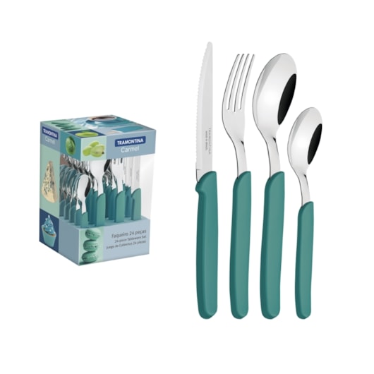 Faqueiro Em Inox Carmel Com 24 Peças Turquesa Médio Tramontina - Imagem principal - 220289f1-e4ef-4686-998f-4234c0988bc7